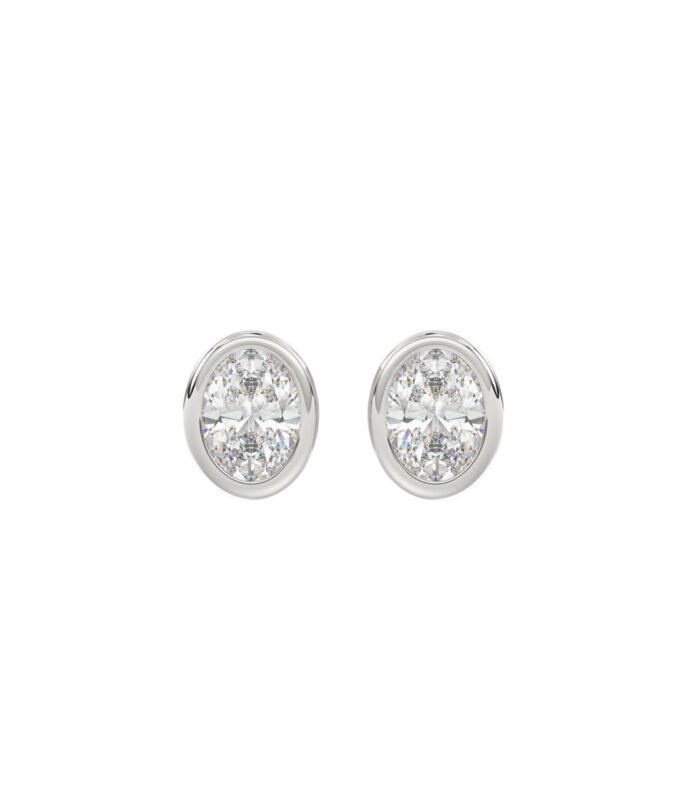 LADIES SOLITAIRE EARRINGS 1CT OVAL DIAMOND 14K WHITE GOLD