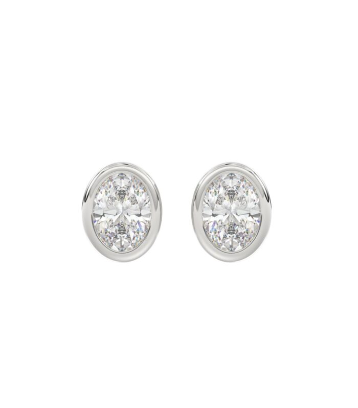 LADIES SOLITAIRE EARRINGS 2CT OVAL DIAMOND 14K WHITE GOLD