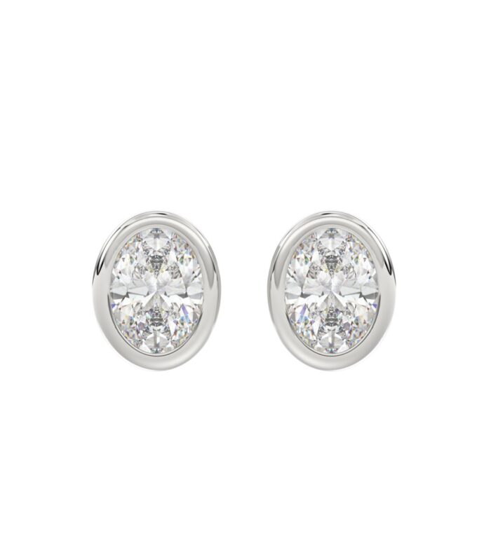 LADIES SOLITAIRE EARRINGS 3CT OVAL DIAMOND 14K WHITE GOLD