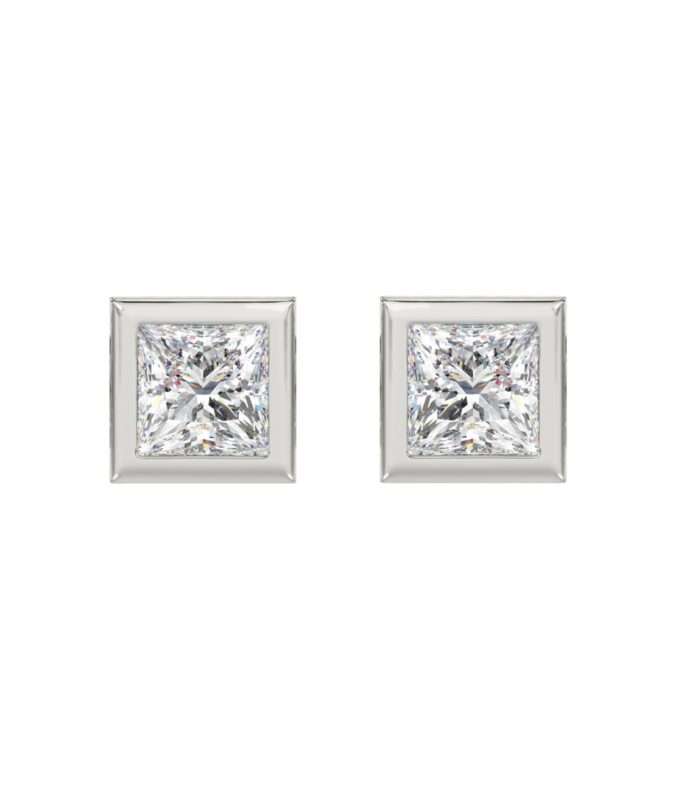 LADIES SOLITAIRE EARRINGS 3CT PRINCESS DIAMOND 14K WHITE GOLD