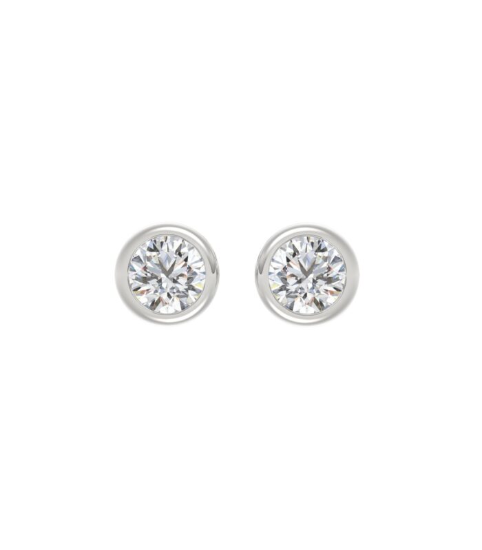 LADIES SOLITAIRE EARRINGS 2CT ROUND DIAMOND 14K WHITE GOLD