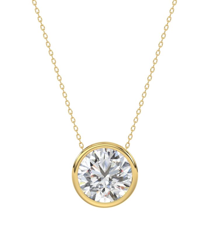 LADIES SOLITAIRE PENDANT 2CT ROUND DIAMOND 14K YELLOW GOLD