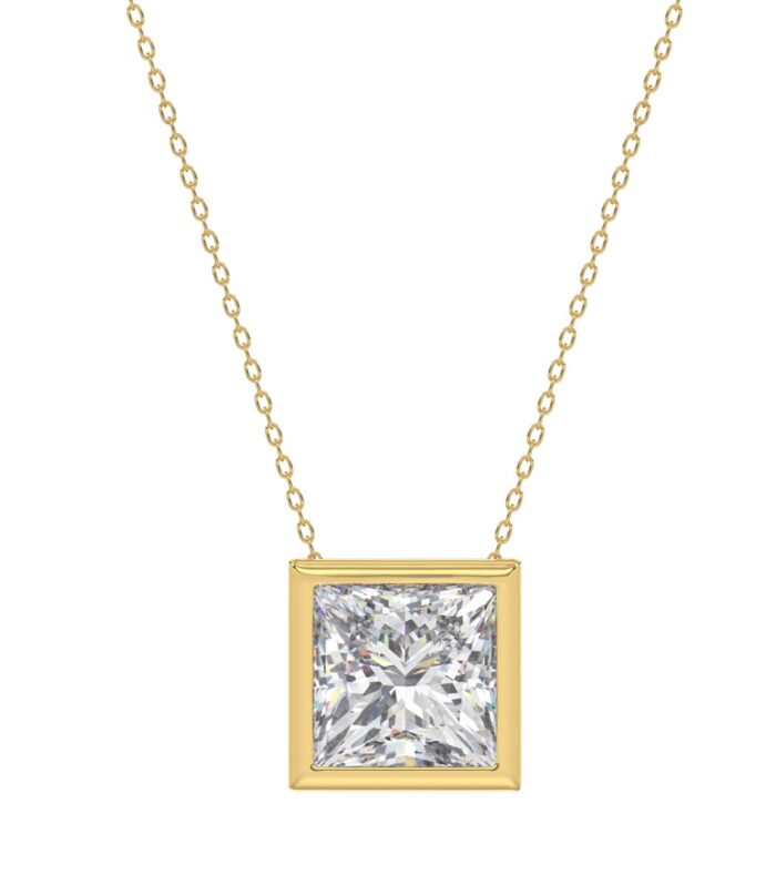 LADIES SOLITAIRE PENDANT 3CT PRINCESS DIAMOND 14K YELLOW GOLD
