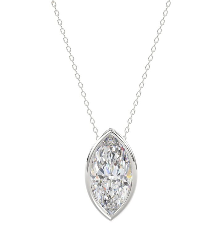 LADIES SOLITAIRE PENDANT 3CT MARQUISE DIAMOND 14K WHITE GOLD
