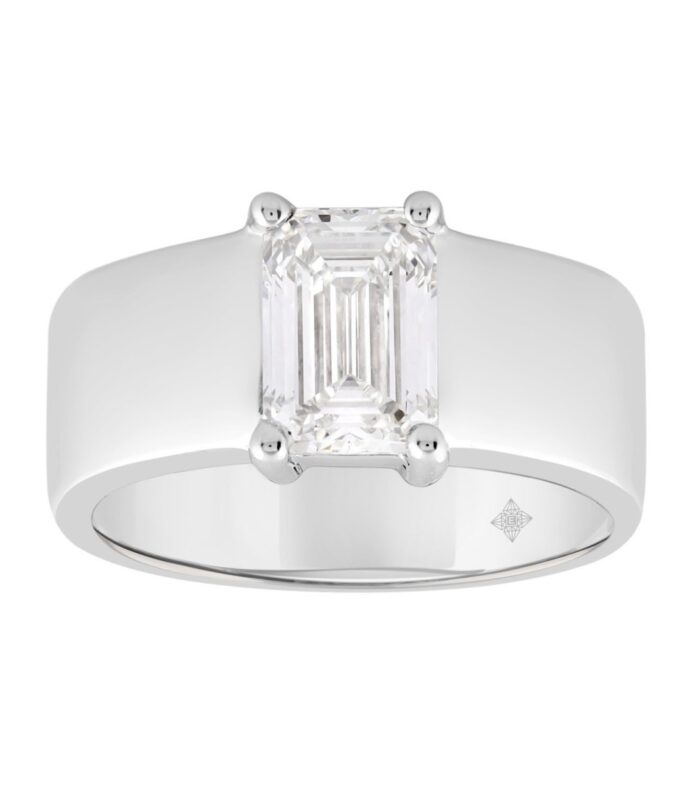 LADIES RING 2CT EMERALD DIAMOND 14K WHITE GOLD