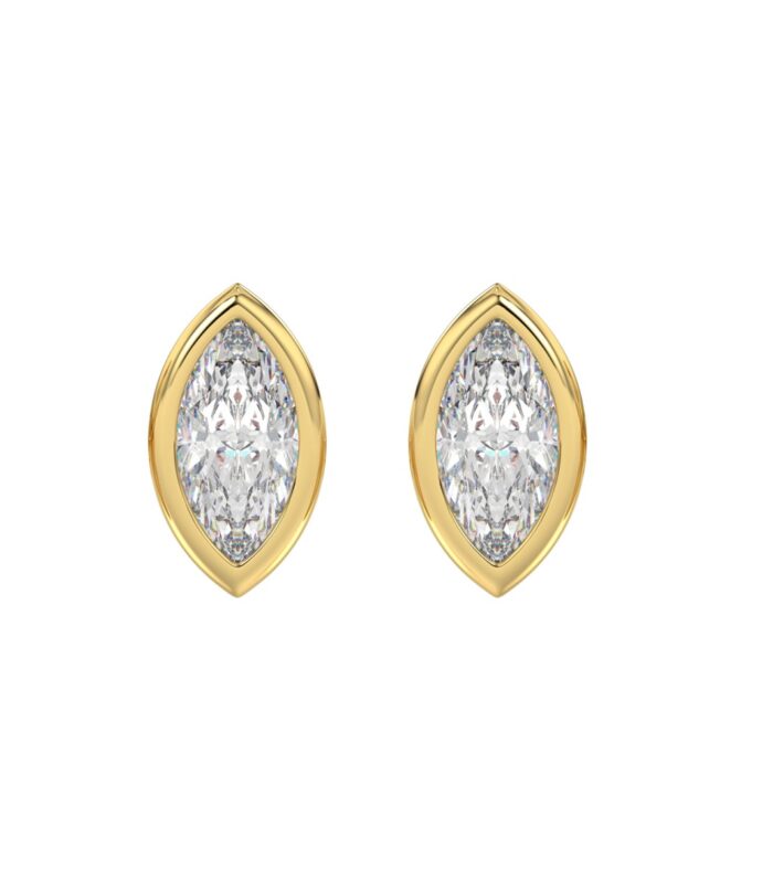 LADIES SOLITAIRE EARRINGS 3CT MARQUISE DIAMOND 14K YELLOW GOLD
