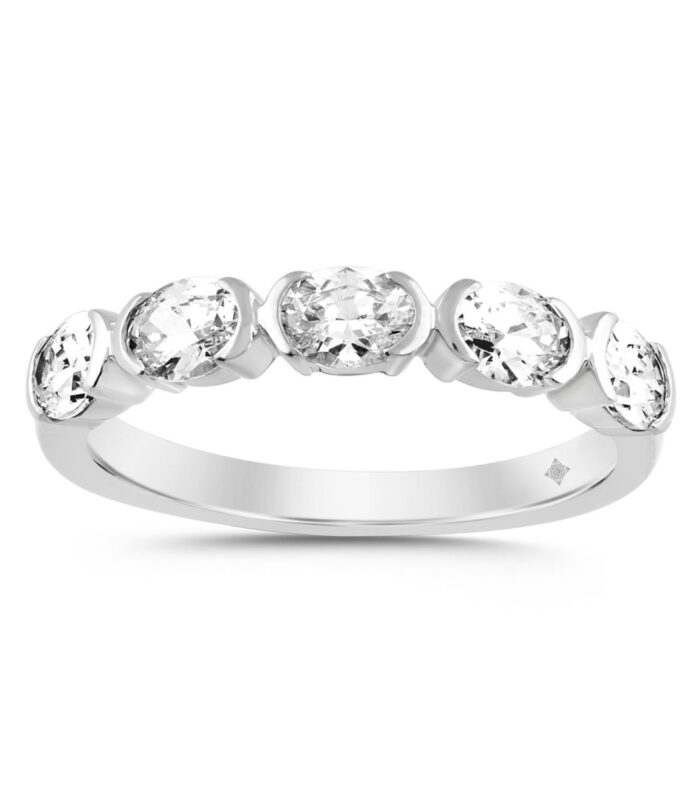 LADIES BAND 1CT OVAL DIAMOND 14K WHITE GOLD