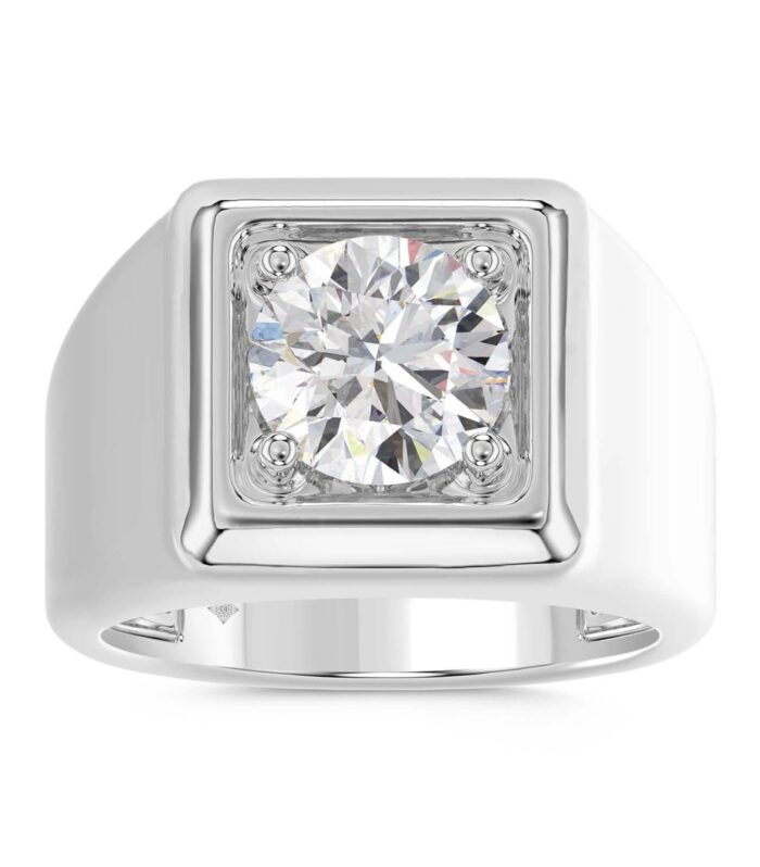 MEN'S RING 2CT ROUND DIAMOND 14K WHITE GOLD (CENTER STONE ROUND DIAMOND 2CT )