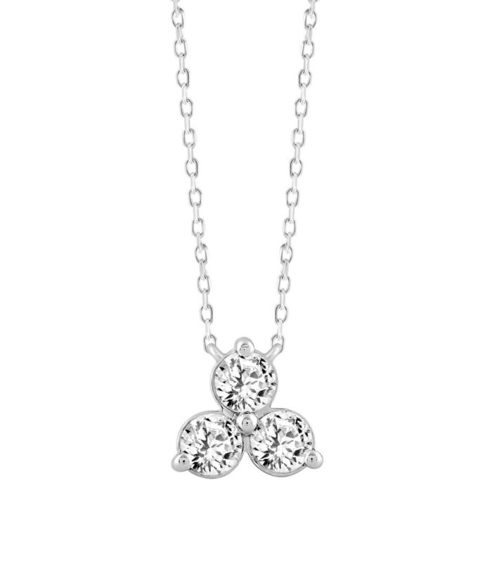 LADIES NECKLACE 1CT ROUND DIAMOND 14K WHITE GOLD WITH CHAIN