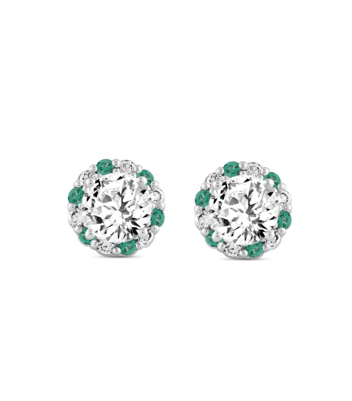 14K WHITE GOLD 2 1/2CT ROUND/ROUND GREEN DIAMOND LADIES EARRING (CENTER STONE ROUND DIAMOND 2CT)