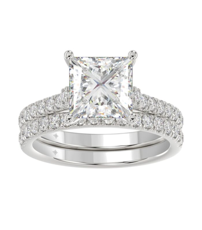 LADIES BRIDAL SET 3 1/2CT ROUND/PRINCESS DIAMOND 14K WHITE GOLD (CENTER STONE PRINCESS DIAMOND 3CT )