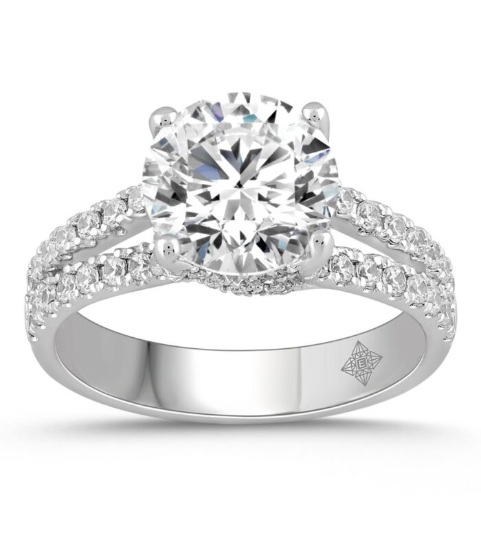 LADIES RING 3 1/2CT ROUND DIAMOND 14K WHITE GOLD (CENTER STONE ROUND DIAMOND 3CT )