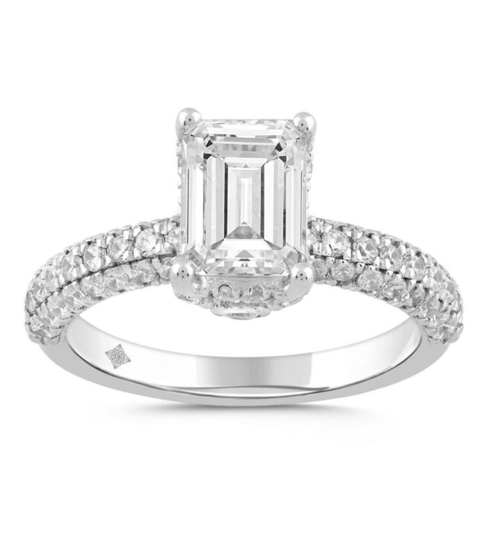 LADIES RING 2 3/4CT ROUND/EMERALD DIAMOND 14K WHITE GOLD (CENTER STONE EMERALD DIAMOND 2CT )