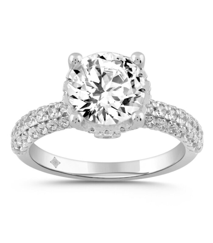 LADIES RING 2 3/4CT ROUND DIAMOND 14K WHITE GOLD (CENTER STONE ROUND DIAMOND 2CT )
