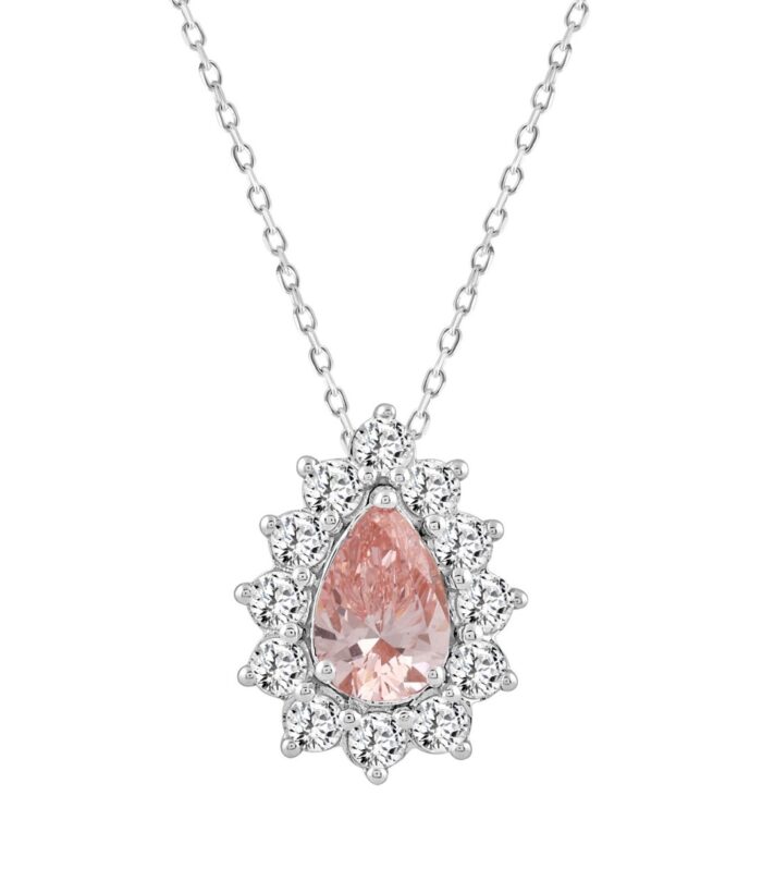 ETERNAL BLUSH COLLECTION LADIES PENDANT 2 1/2CT ROUND/PEAR DIAMOND 14K WHITE/ROSE GOLD (CENTER STONE PINK PEAR DIAMOND 1 1/2CT)