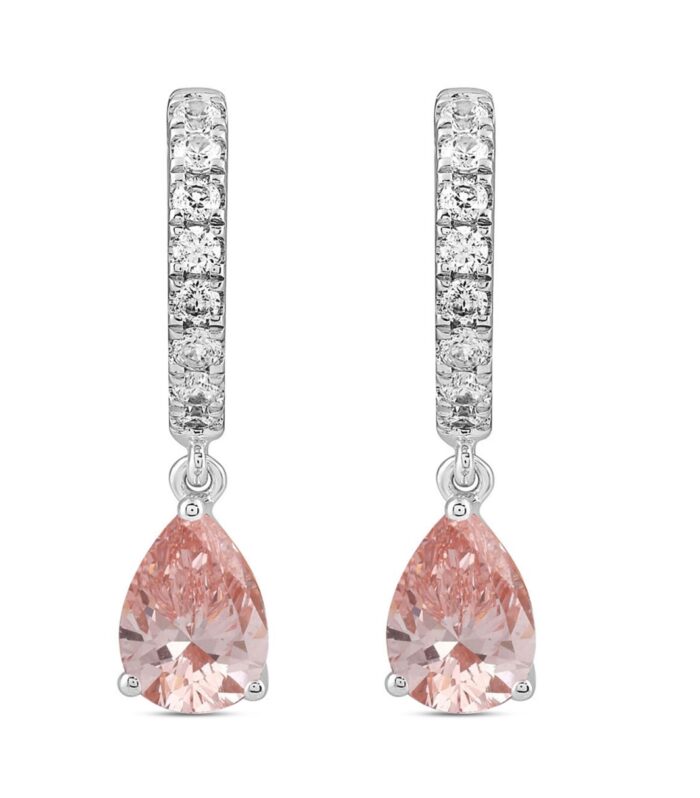 ETERNAL BLUSH COLLECTION 14K WHITE/ROSE GOLD 2.00CT ROUND/PINK PEAR DIAMOND LADIES HOOPS EARRINGS