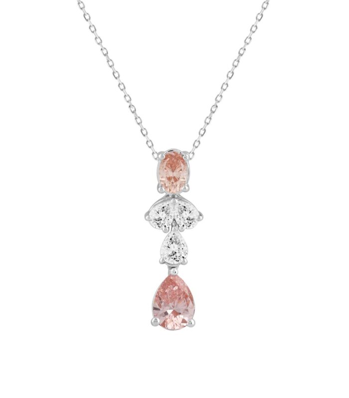 ETERNAL BLUSH COLLECTION 14K WHITE GOLD 2.00CT PINK PEAR & OVAL DIAMOND / PEAR DIAMOND LADIES PENDANT WITH CHAIN