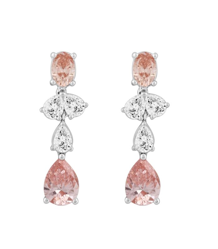 ETERNAL BLUSH COLLECTION 14K WHITE GOLD 3 1/2CT PINK OVAL/ PINK PEAR DIAMOND LADIES EARRINGS