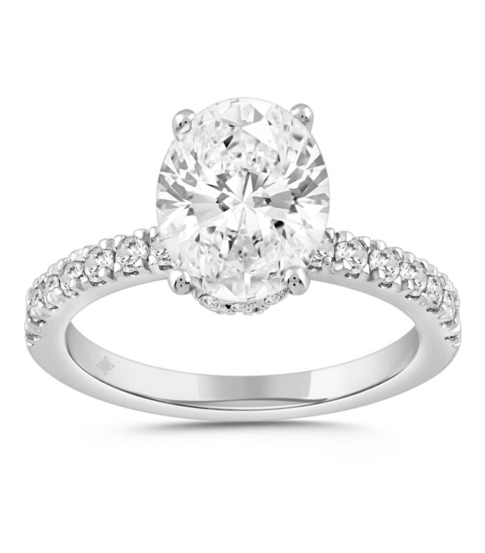 LADIES RING 2 1/2CT ROUND/OVAL DIAMOND 14K WHITE GOLD (CENTER STONE OVAL DIAMOND 2CT)