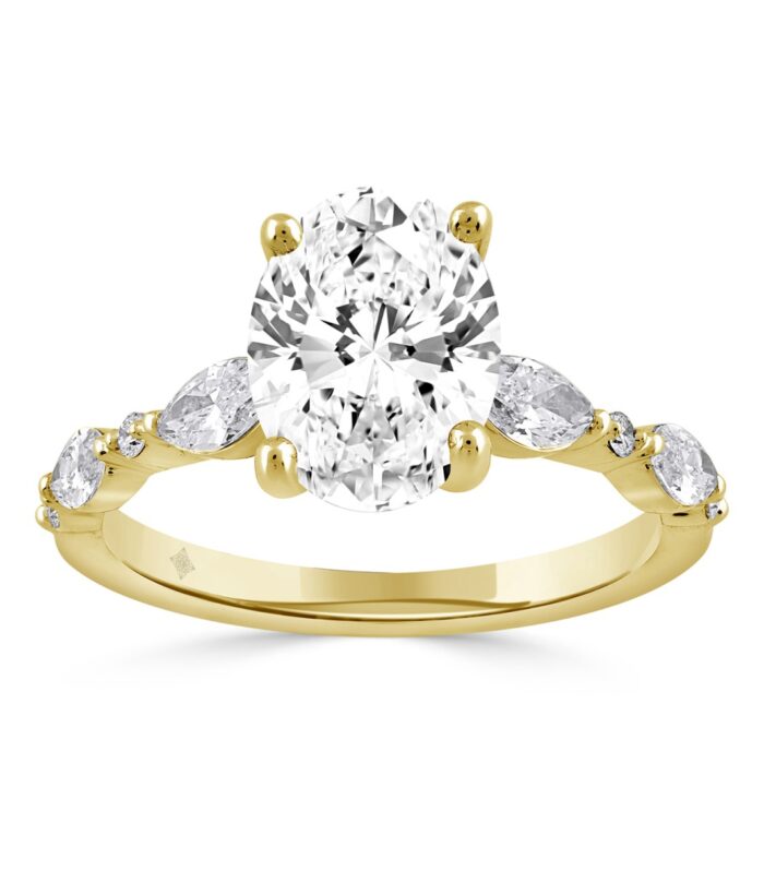 14K YELLOW GOLD 2 1/2CT ROUND/OVAL/MARQUISE DIAMOND LADIES RING (CENTER STONE OVAL DIAMOND 2CT)