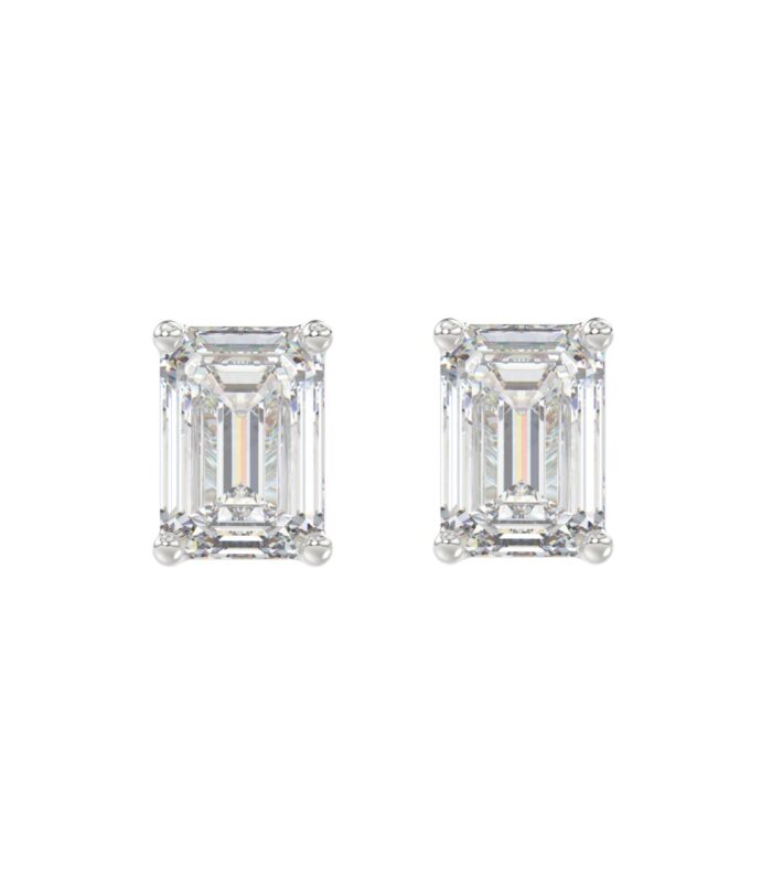 LADIES SOLITAIRE EARRINGS 4.00CT EMERALD DIAMOND 14K WHITE GOLD