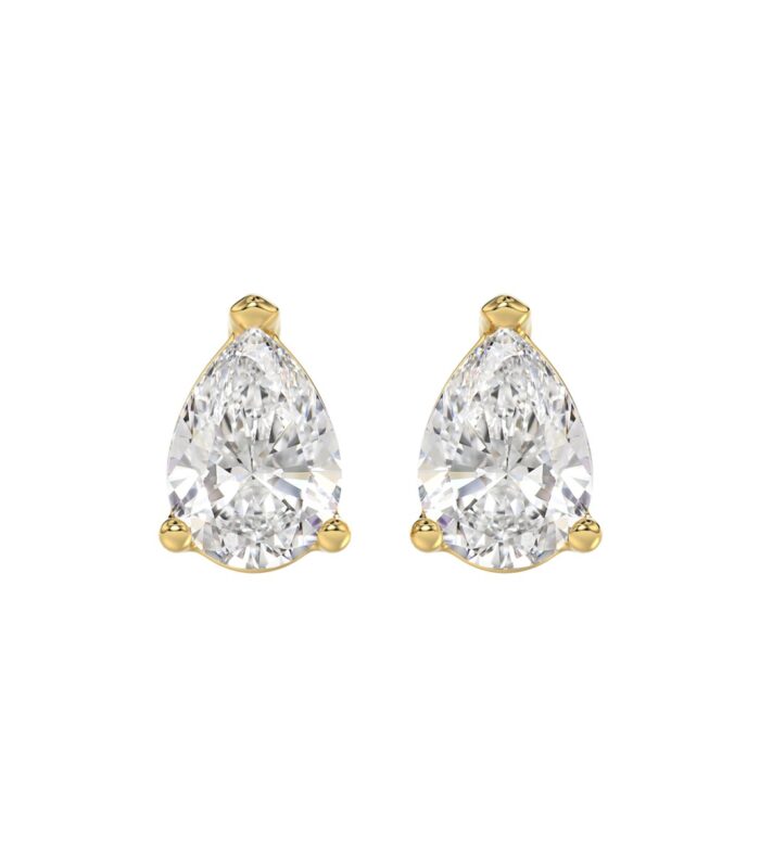 LADIES SOLITAIRE EARRINGS 4.00CT PEAR DIAMOND 14K YELLOW GOLD