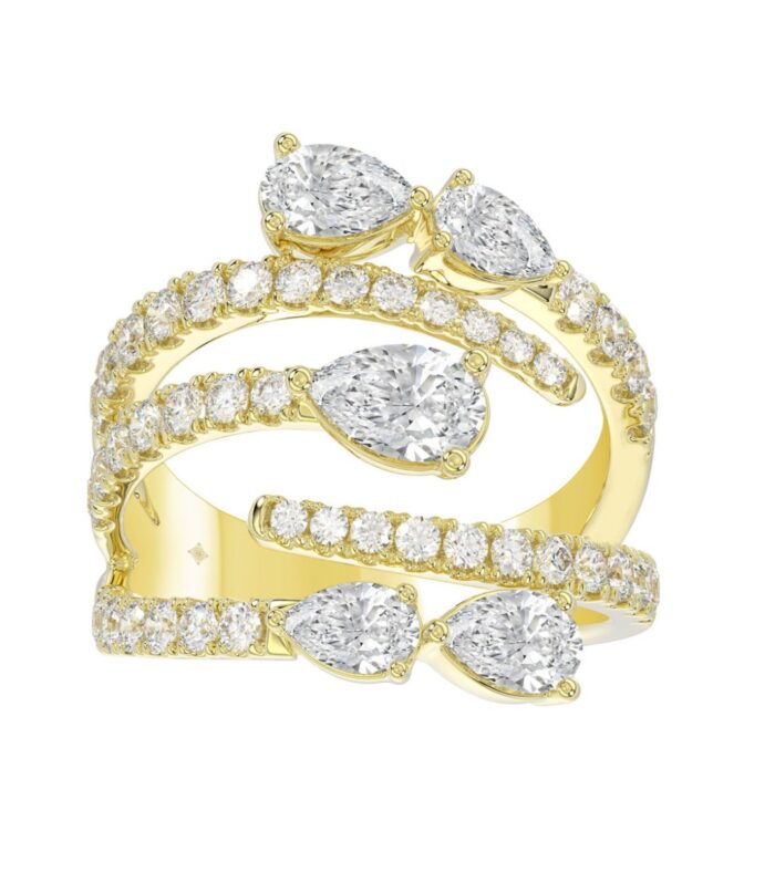 LADIES RING 2 1/2CT ROUND/PEAR DIAMOND 14K YELLOW GOLD