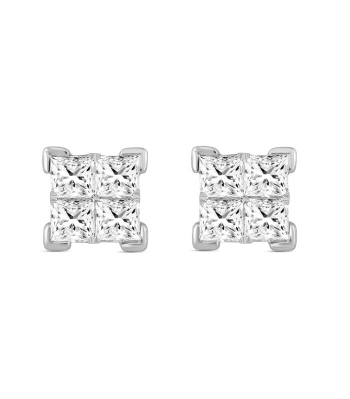 LADIES EARRINGS 2.00CT PRINCESS DIAMOND 10K WHITE GOLD