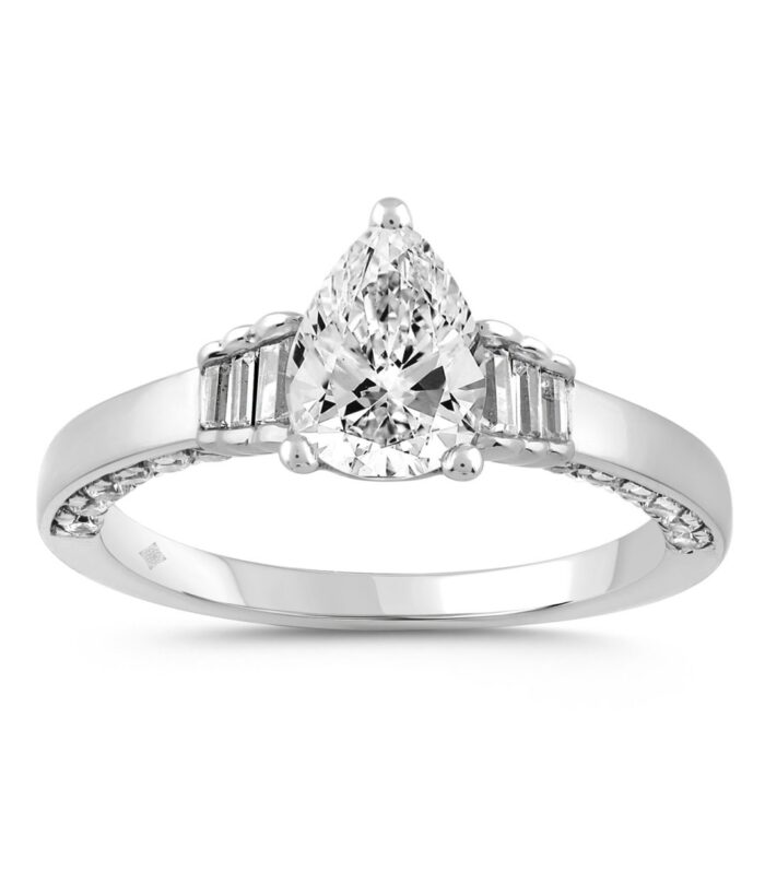 LADIES RING 2.00CT ROUND/BAGUETTE/PEAR DIAMOND 14K WHITE GOLD (CENTER STONE PEAR DIAMOND 1 1/2CT)
