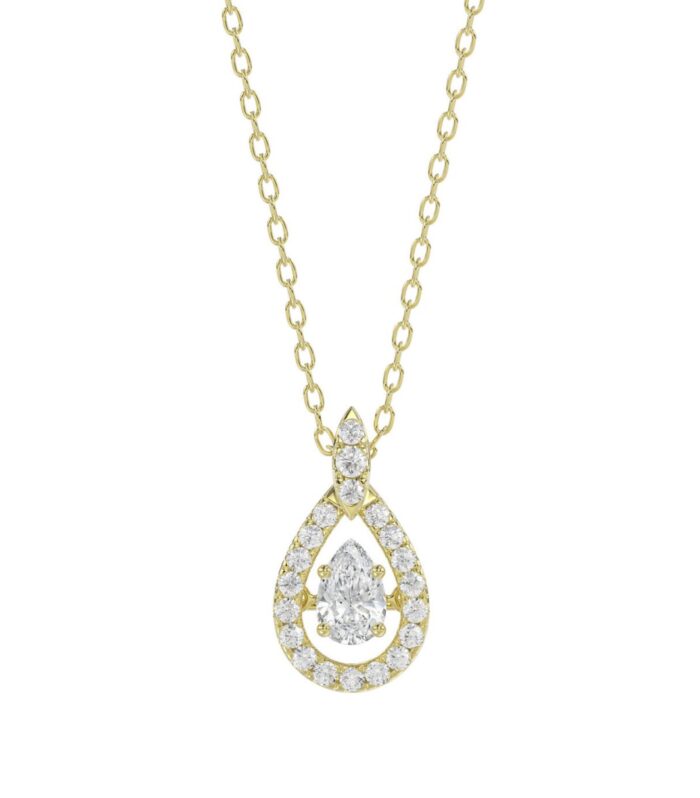 LADIES DANCING DIAMOND PENDANT WITH CHAIN 3/4CT ROUND DIAMOND 14K YELLOW GOLD (CENTER STONE PEAR DIAMOND 1/2CT)