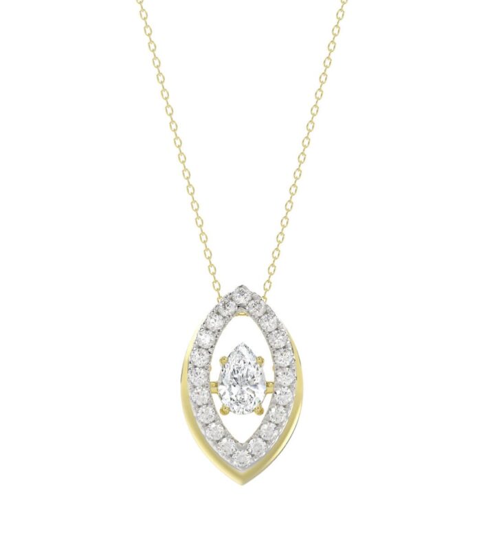 LADIES DANCING DIAMOND PENDANT WITH CHAIN 3/4CT ROUND/PEAR DIAMOND 14K YELLOW GOLD (CENTER STONE PEAR DIAMOND 1/2CT)