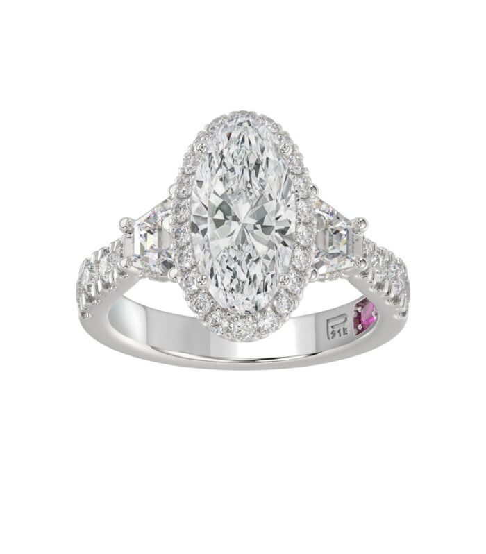 21K PLATINUM LADIES RING 3 1/4CT ROUND/OVAL/TRAPEZOID/BAGUETTE DIAMOND (CENTER STONE OVAL DIAMOND 2CT)