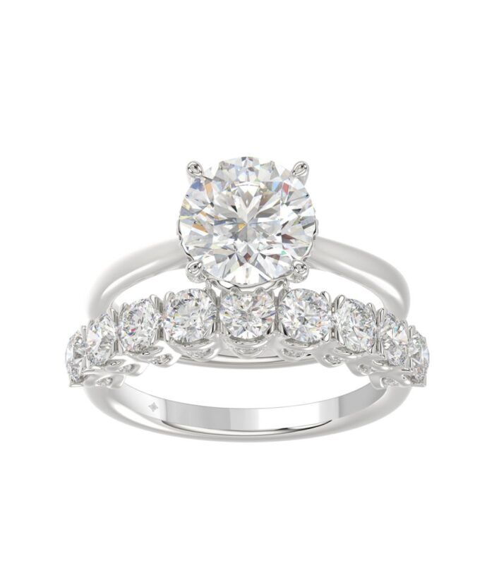 LADIES BRIDAL SET 4 1/10CT ROUND DIAMOND 14K WHITE GOLD (CENTER STONE ROUND DIAMOND 2 1/2CT)