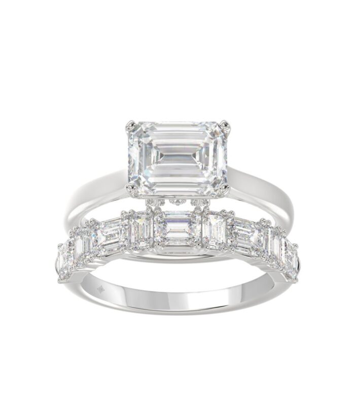 LADIES BRIDAL SET 3 1/2CT ROUND/EMERALD DIAMOND 14K WHITE GOLD (CENTER STONE EMERALD DIAMOND 2.00CT)