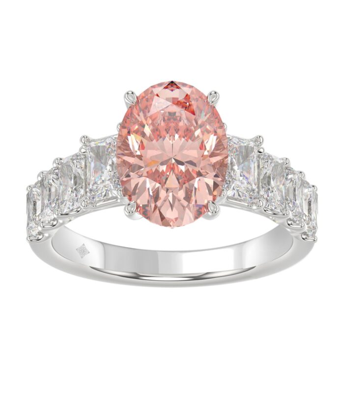 ETERNAL BLUSH COLLECTION 14K WHITE GOLD 4 3/4CT ROUND/RADIANT DIAMOND PINK OVAL  DIAMOND LADIES RING (CENTER STONE PINK OVAL DIAMOND 3.00CT)