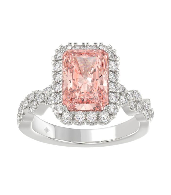 ETERNAL BLUSH COLLECTION 14K WHITE GOLD 4.00CT ROUND/ PINK RADIANT DIAMOND LADIES BRIDAL SET (CENTER STONE PINK RADIANT DIAMOND 3.00CT)