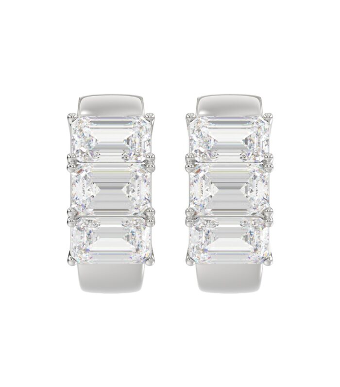 14K WHITE GOLD 3.00CT EMERALD DIAMOND LADIES HOOPS EARRINGS