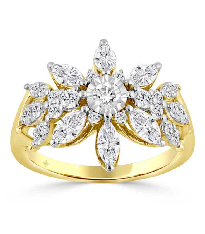10K YELLOW GOLD 1 1/2CT ROUND/MARQUISE DIAMOND LADIES RING