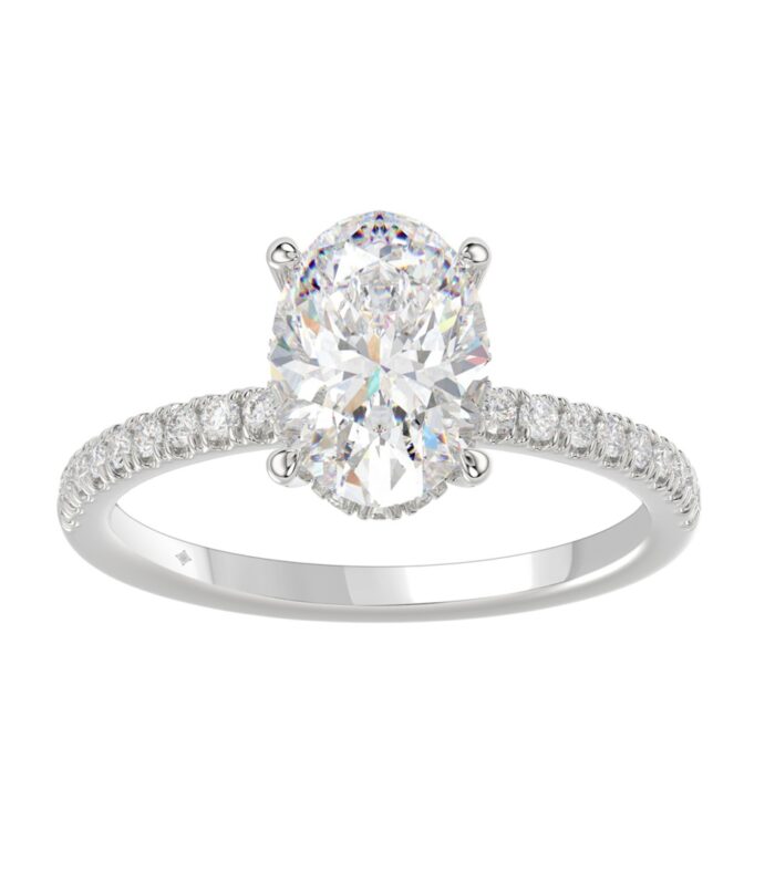 14K WHITE GOLD 2 1/5CT ROUND/OVAL DIAMOND LADIES RING (CENTER STONE OVAL DIAMOND 2CT)