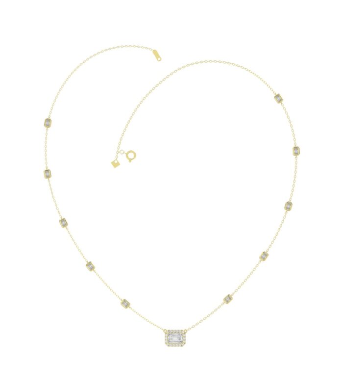 14K YELLOW GOLD 2 1/4CT ROUND/EMERALD DIAMOND LADIES NECKLACE