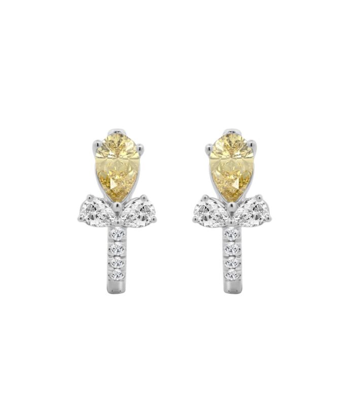 14K WHITE GOLD 1 1/2CT ROUND/PEAR/YELLOW PEAR DIAMOND LADIES EARRING