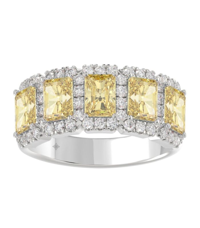 14K WHITE GOLD 3.00CT ROUND/RADIANT YELLOW DIAMOND LADIES RING