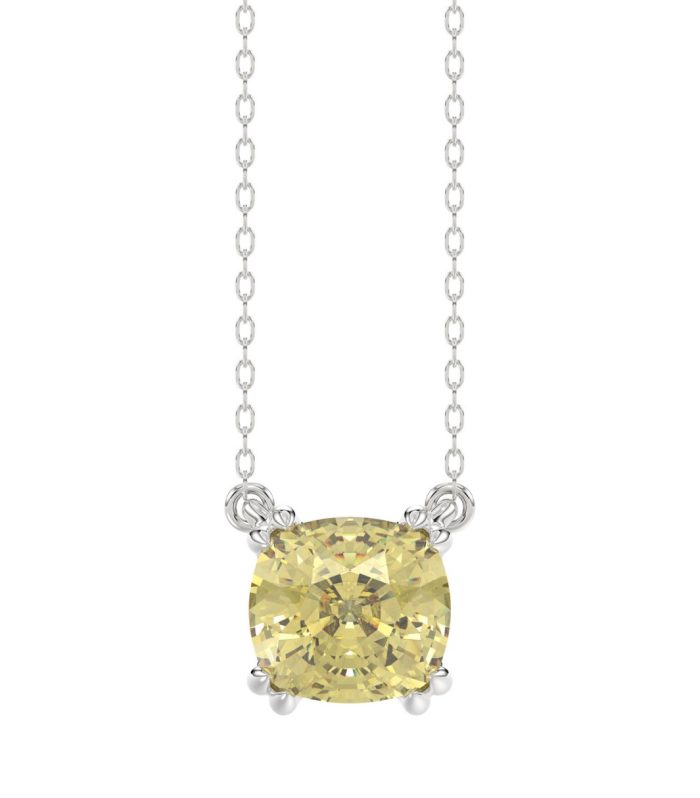 14K WHITE GOLD 1.00CT CUSHION YELLOW DIAMOND LADIES PENDANT
