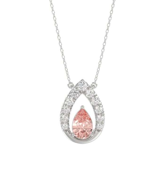 14K WHITE GOLD CRAFTED WITH 18K YELLOW GOLD BACK PLATE 1 1/2CT ROUND/PINK PEAR DIAMOND LADIES NECKLACE