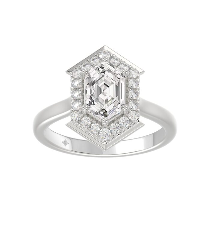14K WHITE GOLD 1 1/4CT ROUND/HEXAGON DIAMOND LADIES RING