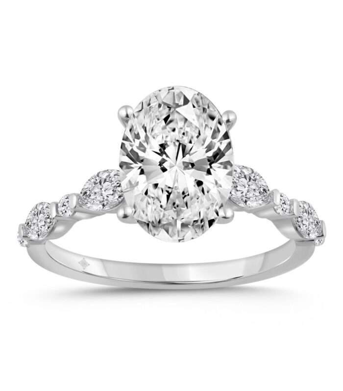 14K WHITE GOLD 4.00CT ROUND/OVAL/MARQUISE DIAMOND LADIES RING (CENTER STONE OVAL DIAMOND 3 1/2CT)