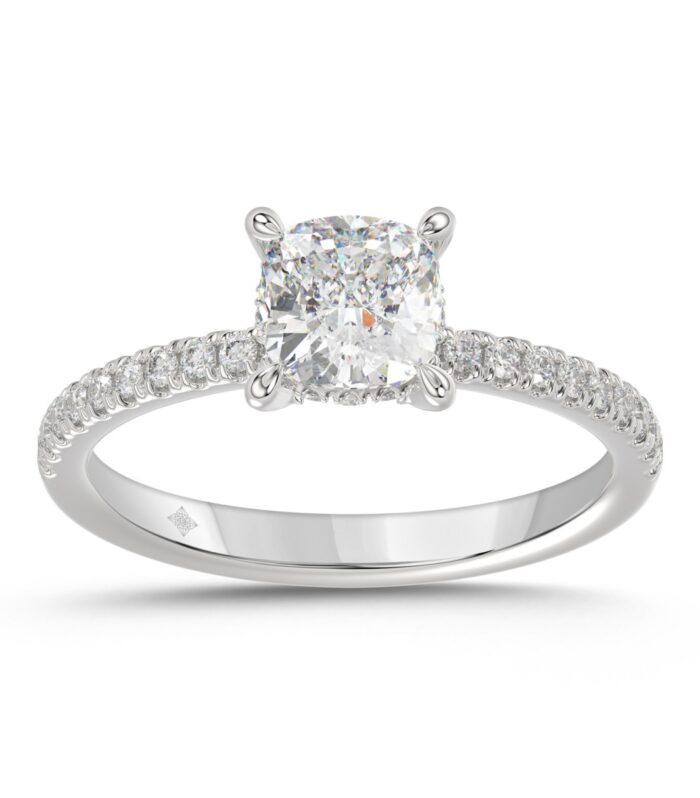 14K WHITE GOLD 1 3/4CT ROUND/CUSHION DIAMOND LADIES RING (CENTER STONE CUSHION DIAMOND 1 1/2CT)