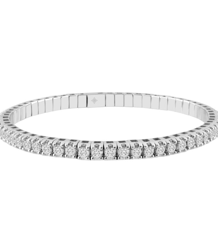 14K WHITE GOLD 5.00CT ROUND DIAMOND LADIES FLEXIBLE BANGLE