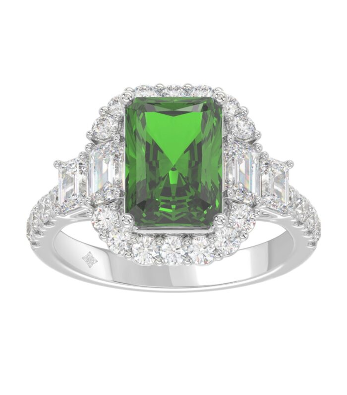 14K WHITE GOLD 4 1/2CT ROUND/EMERALD DIAMOND LADIES RING (CENTER STONE GREEN EMERALD DIAMOND 3CT)
