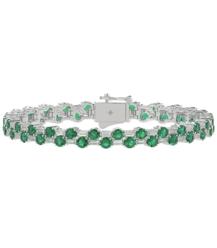 14K WHITE GOLD 8.00CT BAGUETTE/ROUND DIAMOND LADIES BRACELET (GREEN EMERALD ROUND DIAMOND 6 5/8CT)